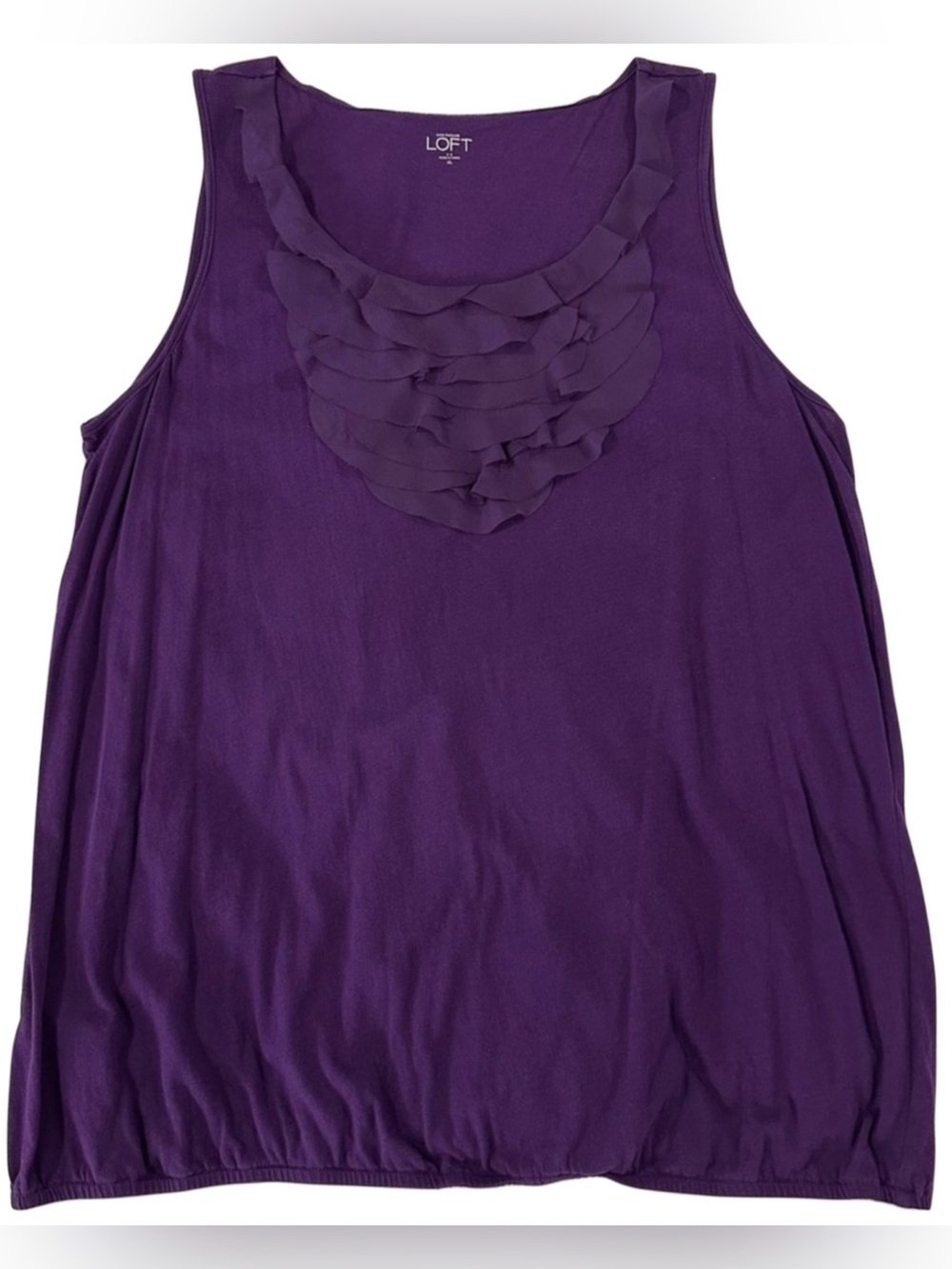 LOFT Ann Taylor Purple Ruffle Neck Tank Top XL Sleeveless Blouse Cotton